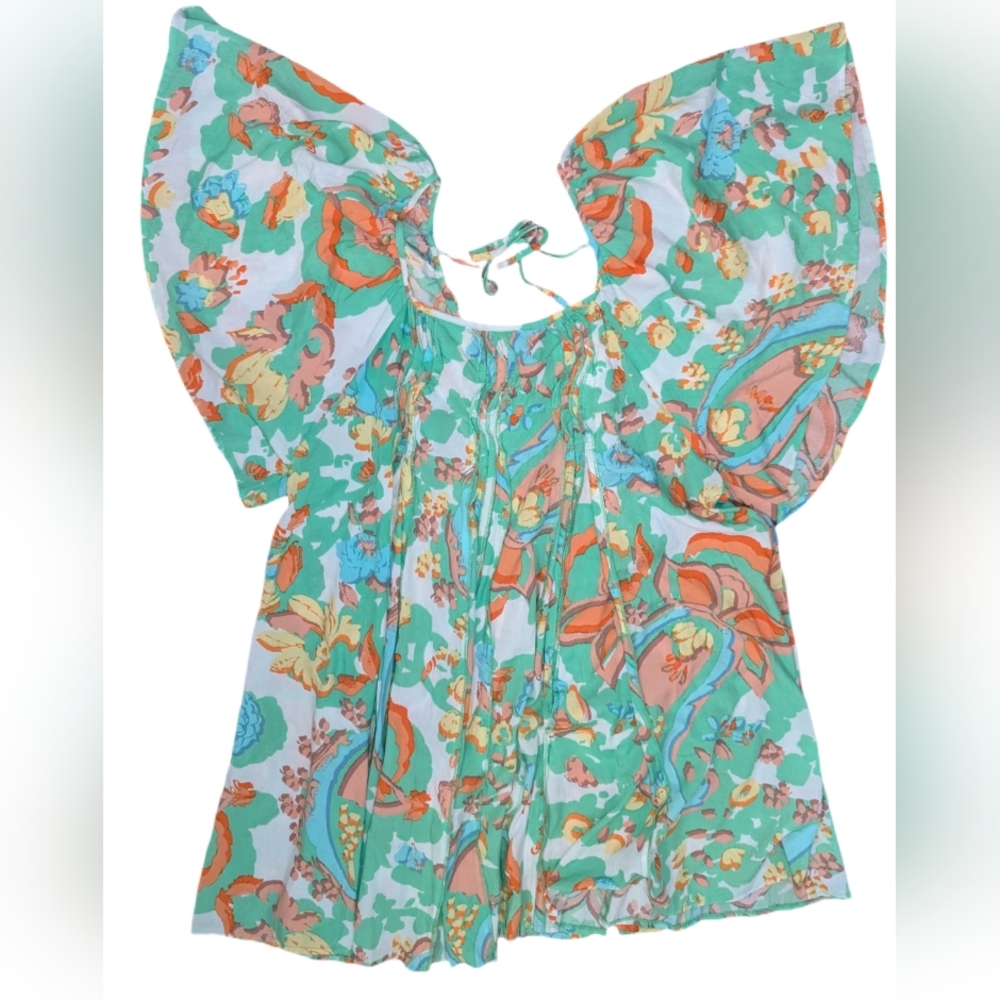 Umgee USA cotton Floral Boho Blouse with Flutter Sleeves Size L/XL